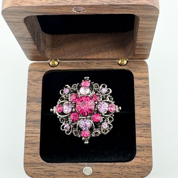 Vintage Purple Pink Crystal Rhinestone Cluster Starburst Fashion Ring Adjustable - Picture 2 of 8